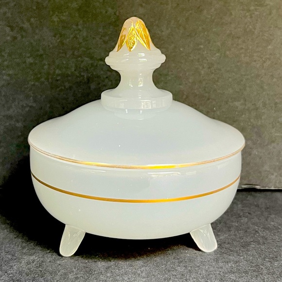VTG Clambroth Beaumont 20s 30s Candy Dish 3 Footed Art Deco Lid Gold Scarce - Picture 1 of 8
